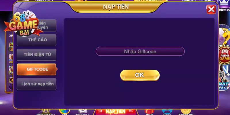 Cách sử dụng Giftcode tại 68 Game Bài