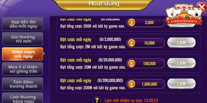 Tham gia cá cược thường xuyên để lên VIP tại 68gamebai