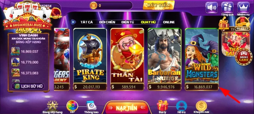 Wild Monsters 68 game bài với giao diện bắt mắt
